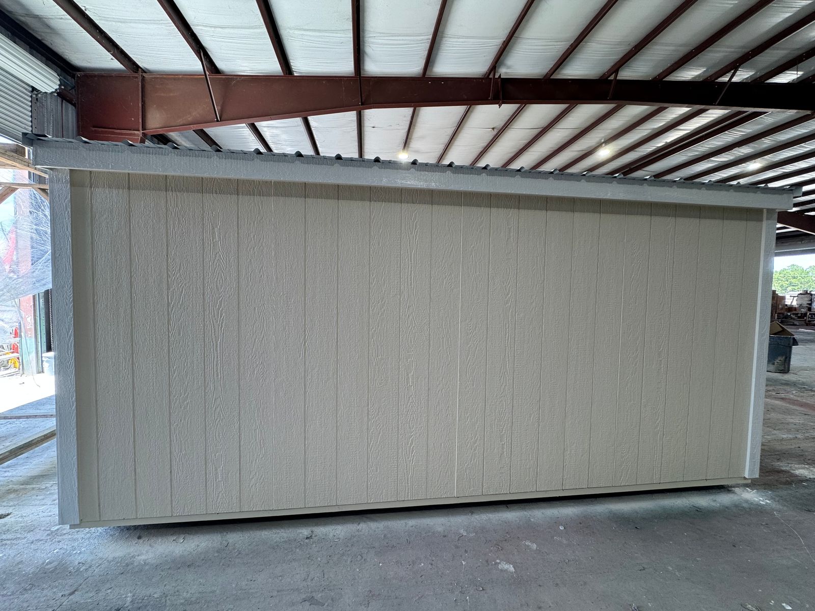 10x16 Stor-Mor Cottage Shed in Navajo White, rear wall with white trim