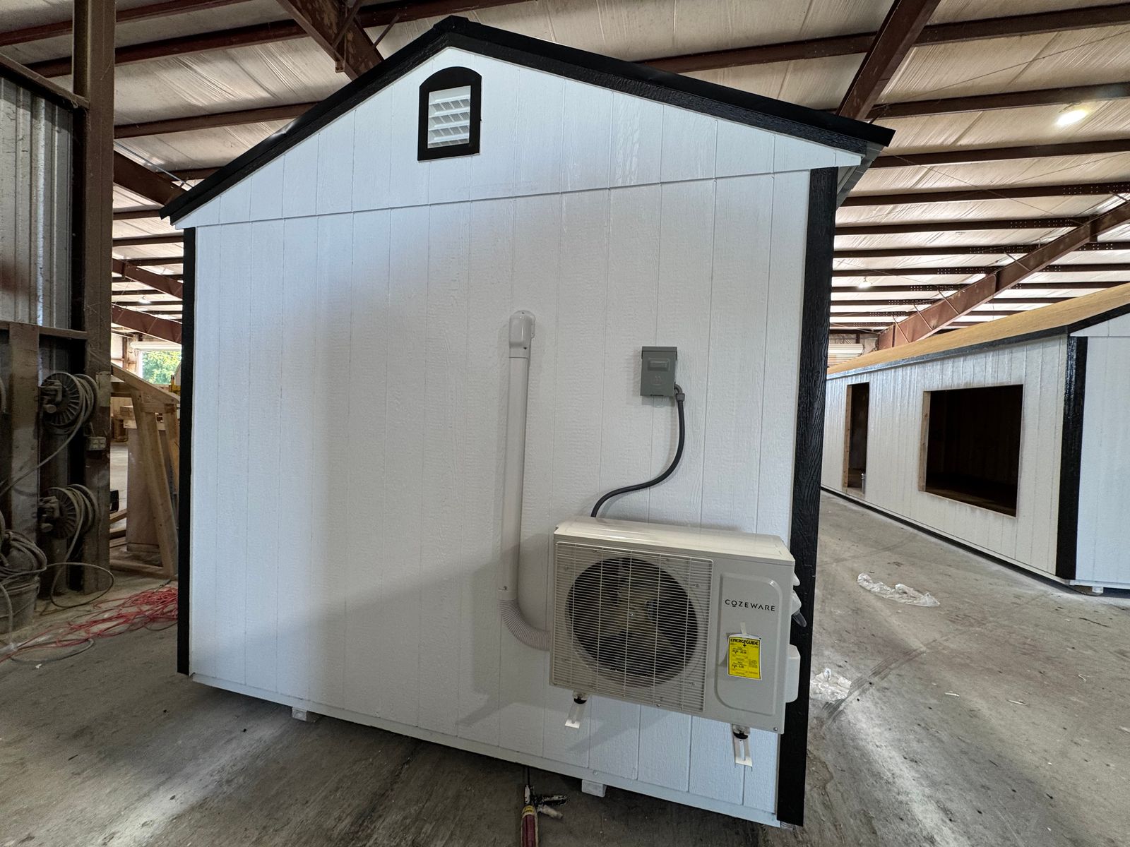 10x20 backyard office gable end with mini-split condenser, electrical disconnect and vent