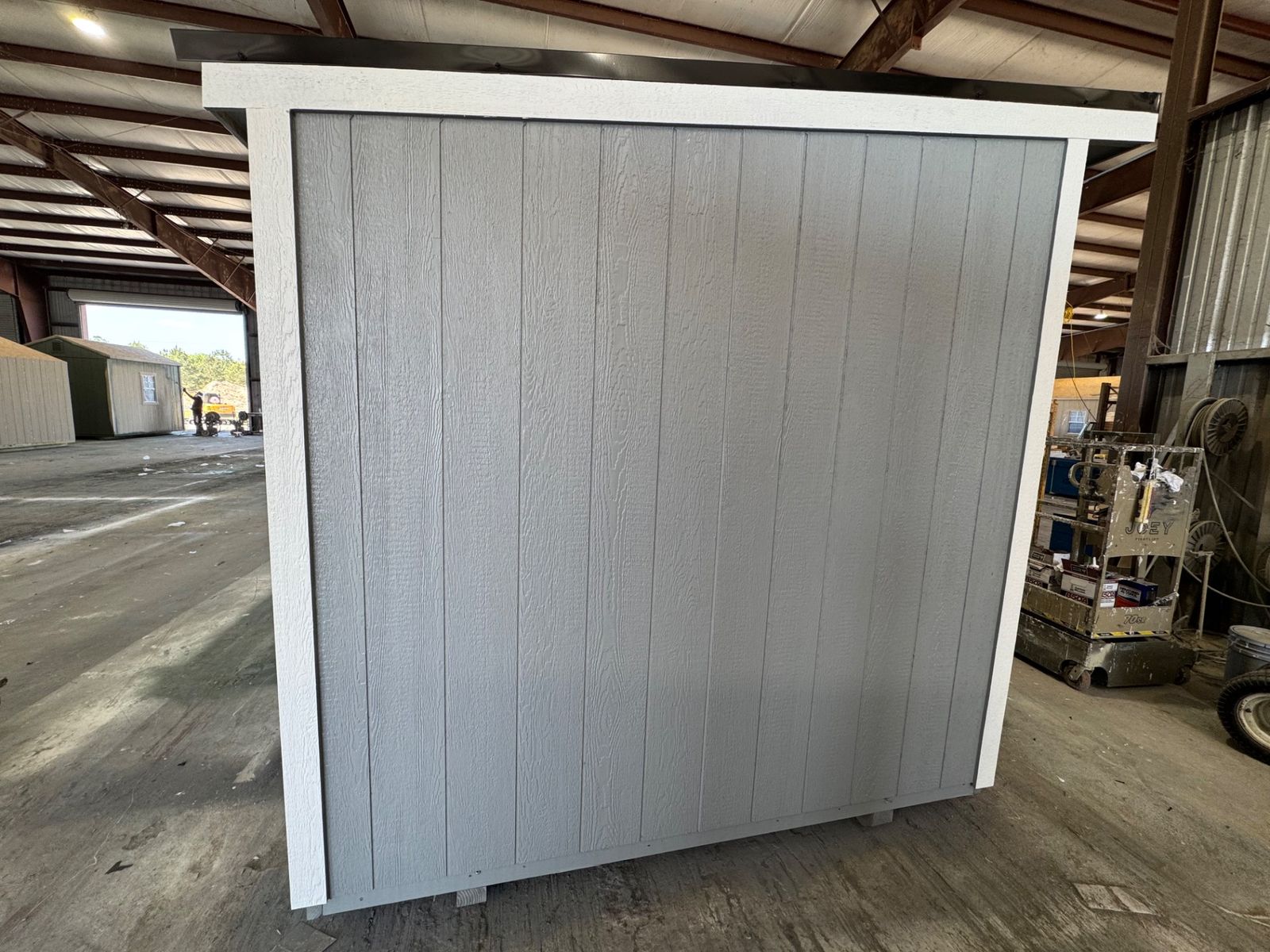 8x12 Stor-Mor Cottage Shed in Cape Cod Gray, opposite side wall with white trim