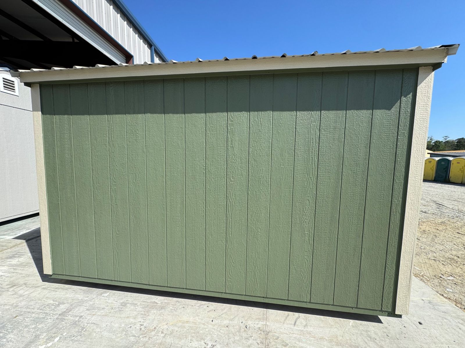 8x12 Stor-Mor Garden Shed in Pequea Green, rear wall with Light Stone metal roof