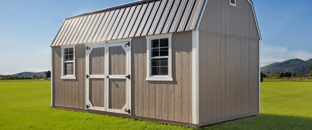 Side Lofted Barn with gambrel roof and sidewall double doors