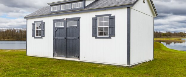 Signature Side Utility shed with dormer transom windows and double doors